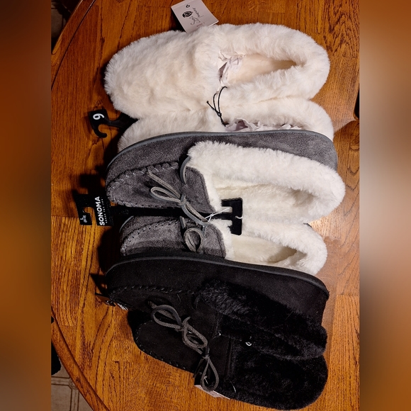 Set of 3 NWT Slippers (2 Sonoma, 1 Secret Treasurer) Black Grey Cream - Picture 2 of 5